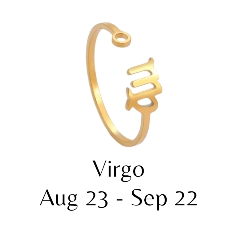 Virgo Zodiac Constellation Stainless Steel Open Front Adjustable Ring